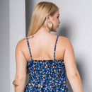 Vestido Longo Azul Floral com Bojo e Alças Finas – Tamanho Único