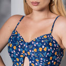 Vestido Longo Azul Floral com Bojo e Alças Finas – Tamanho Único