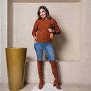 Blusa De Frio Feminina Manga Longa De Trico Detalhes de Lacinho