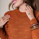 Blusa De Frio Feminina Manga Longa De Trico Detalhes de Lacinho