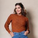Blusa De Frio Feminina Manga Longa De Trico Detalhes de Lacinho