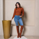 Blusa De Frio Feminina Manga Longa De Trico Detalhes de Lacinho