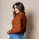 Blusa De Frio Feminina Manga Longa De Trico Detalhes de Lacinho