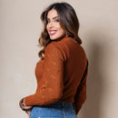 Blusa De Frio Feminina Manga Longa De Trico Detalhes de Lacinho