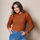 Blusa De Frio Feminina Manga Longa De Trico Detalhes de Lacinho