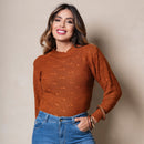 Blusa De Frio Feminina Manga Longa De Trico Detalhes de Lacinho
