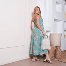 Vestido Midi Azul e Bege