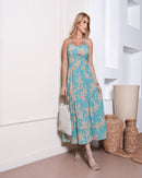 Vestido Midi Azul e Bege