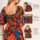 Vestido Feminino Estampado Decote Quadrado