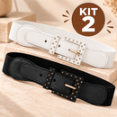 Kit 2 Cintos Femininos Elástico Ajustável Fino Elegante