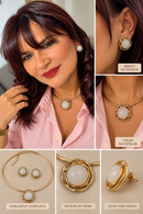 Conjunto Colar e Brincos Feminino Dourado Bijuteria Redondo