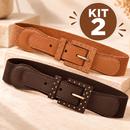 Kit 2 Cintos Femininos Elástico Ajustável Fino Elegante
