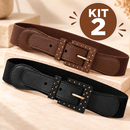 Kit 2 Cintos Femininos Elástico Ajustável Fino Elegante