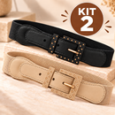 Kit 2 Cintos Femininos Elástico Ajustável Fino Elegante