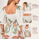 Vestido Feminino Estampado Decote Quadrado Branco