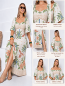 Vestido Feminino Estampado Decote Quadrado Branco