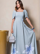 Vestido Longo Feminino Estampado Manga Ampla