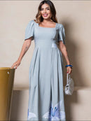 Vestido Longo Feminino Estampado Manga Ampla