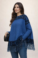 Blusa Poncho de TRICÔ Azul