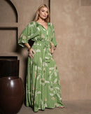 Vestido Longo Feminino Estampado Manga Ampla