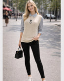 Colete Feminino de Tricô Elegante – Estilo Clássico e Versátil Bege