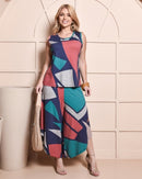 Conjunto Feminino Pantacourt Estampado em Viscolycra com Blusa Sem Manga Conforto e Elegância G GG Vermelho e Verde