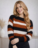 Blusa de Frio Feminina Tricot Listrada Inverno Manga Longa