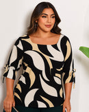 Blusa Estampada Boho com Decote Quadrado e Amarração nas Mangas3/4
