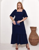 Vestido Midi Feminino Azul Marinho – Elegância, Versatilidade e Conforto