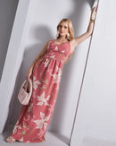 Vestido Longo Estampado  Alça M ao GG Verão  Rosa