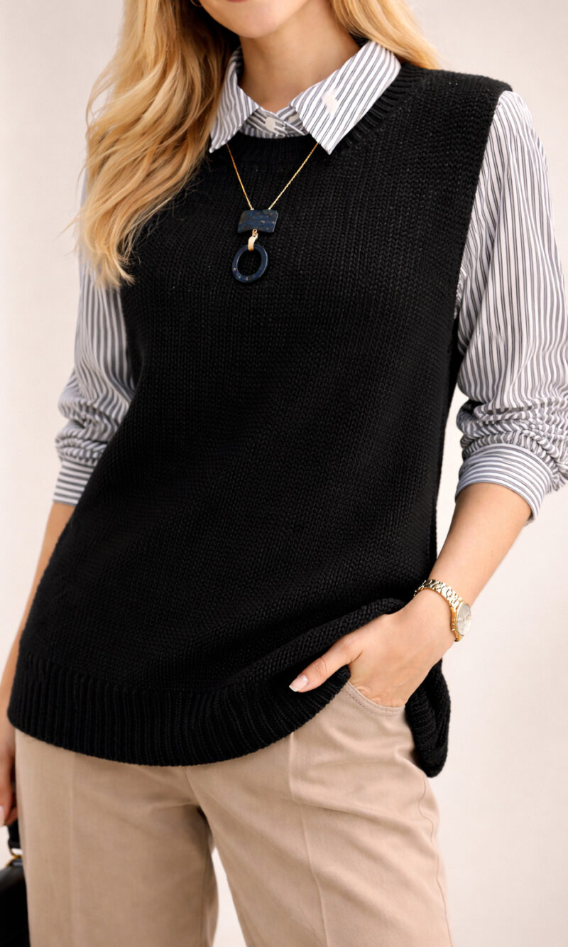 colete feminino de tricô elegante – estilo clássico e versátil bege