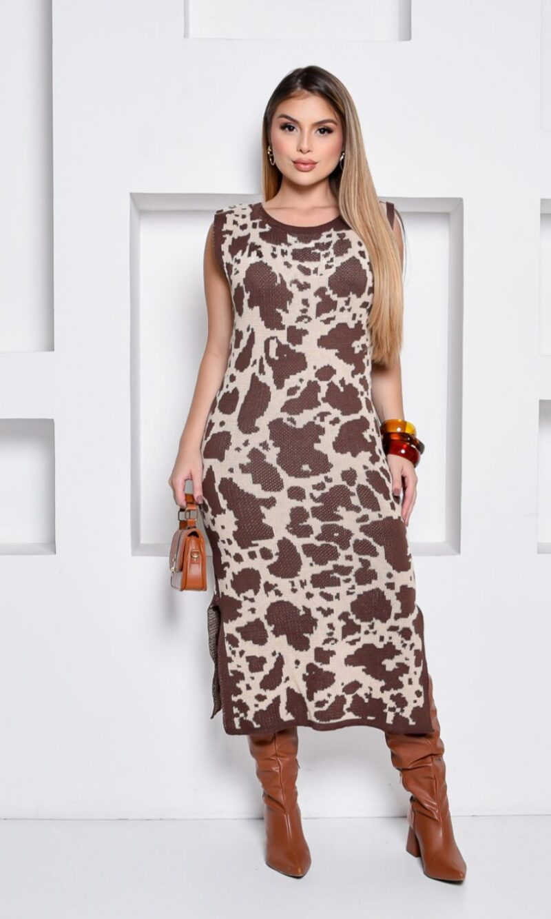 vestido cow print marrom