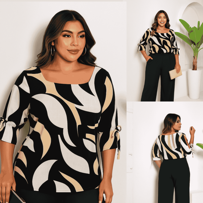 blusa estampada boho com decote quadrado e amarração nas mangas3/4 blusa estampada boho com decote quadrado e amarração nas mangas3/4