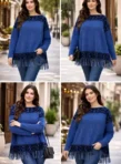 blusa poncho de tricÔ azul