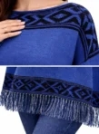 blusa poncho de tricÔ azul