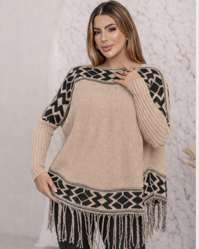 blusa poncho de tricô