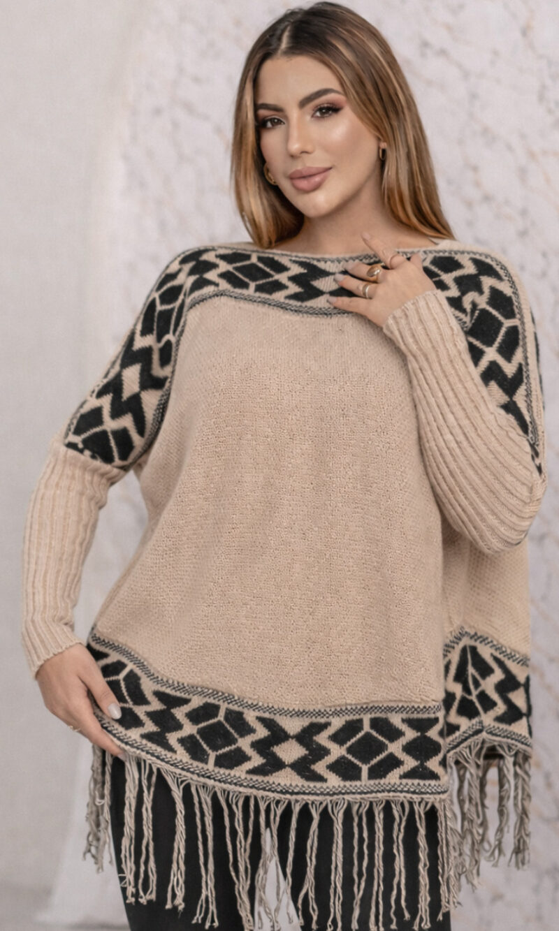 blusa poncho de tricô