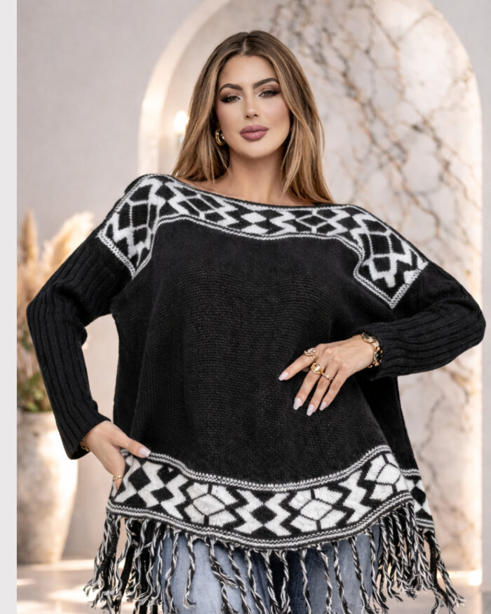 blusa poncho de tricô