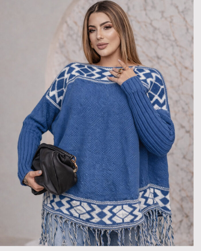 blusa poncho de tricÔ listrado
