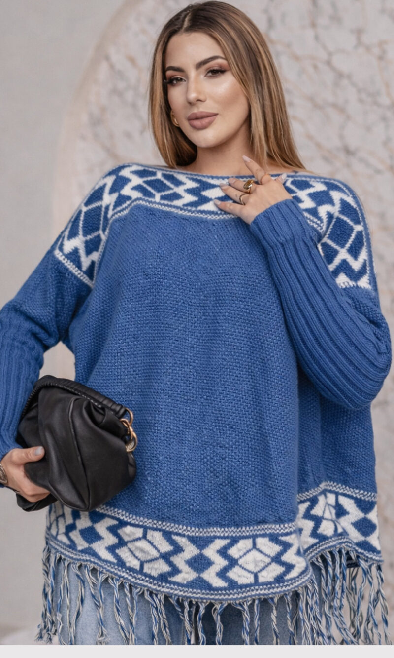 blusa poncho de tricÔ listrado