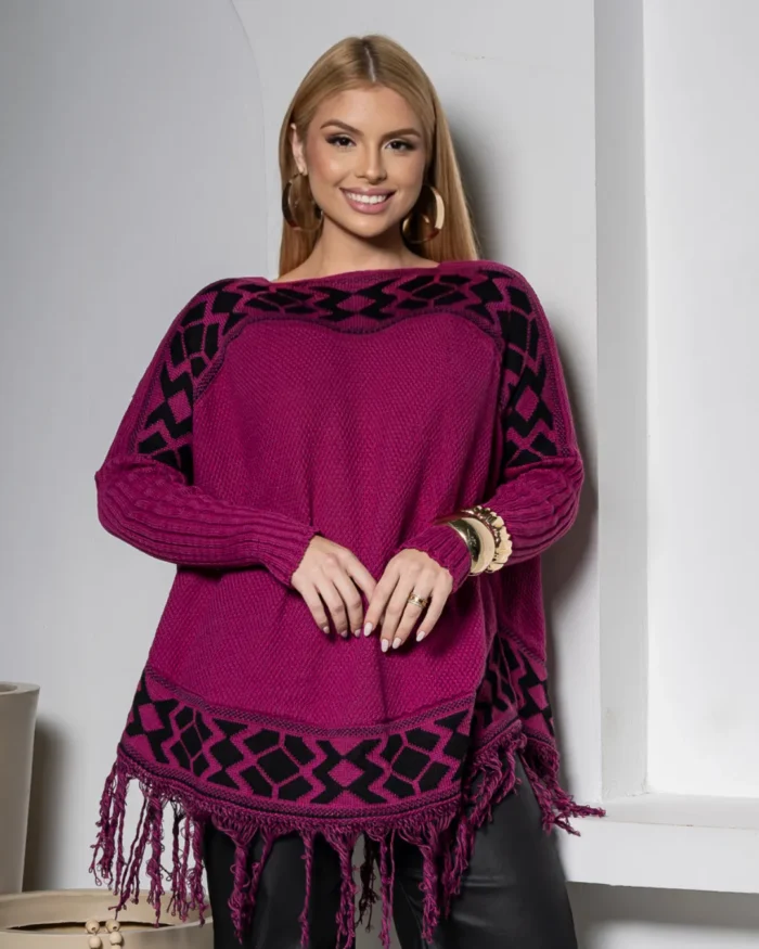 blusa poncho de tricÔ listrado