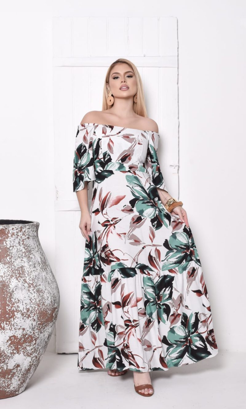 vestido longo feminino estampado preto e branco – sofisticação e versatilidade