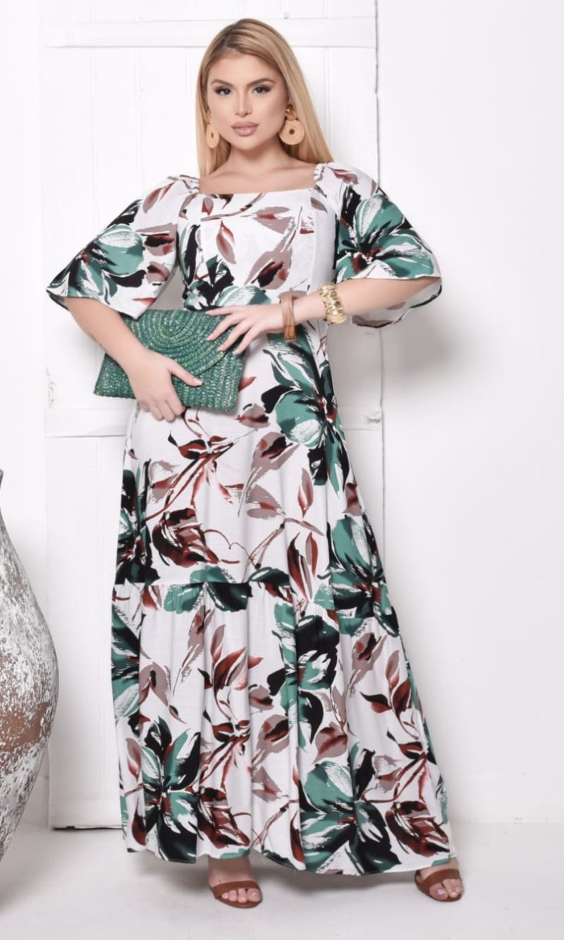 vestido longo feminino estampado preto e branco – sofisticação e versatilidade