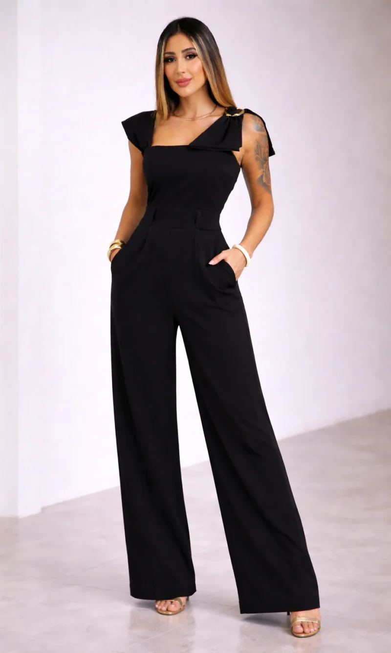 macacão pantalona estampado preto off white – sofisticado e atemporal