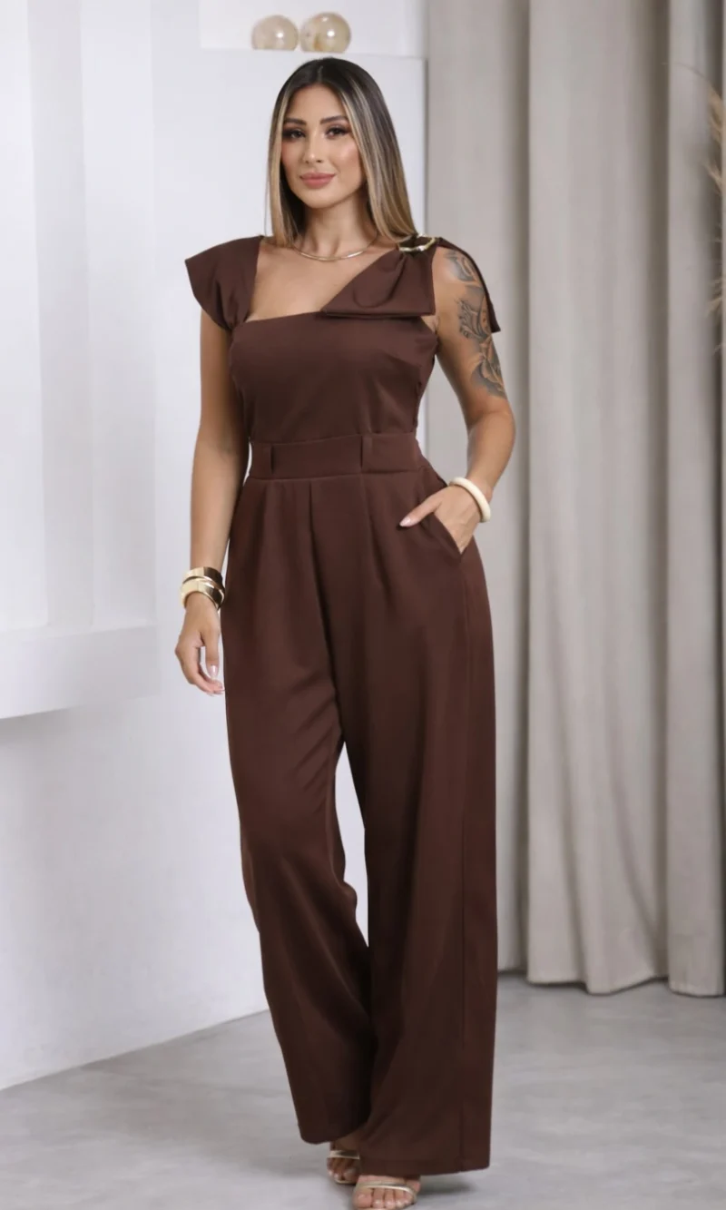 macacão pantalona estampado verde feminino – alça fina e caimento elegante