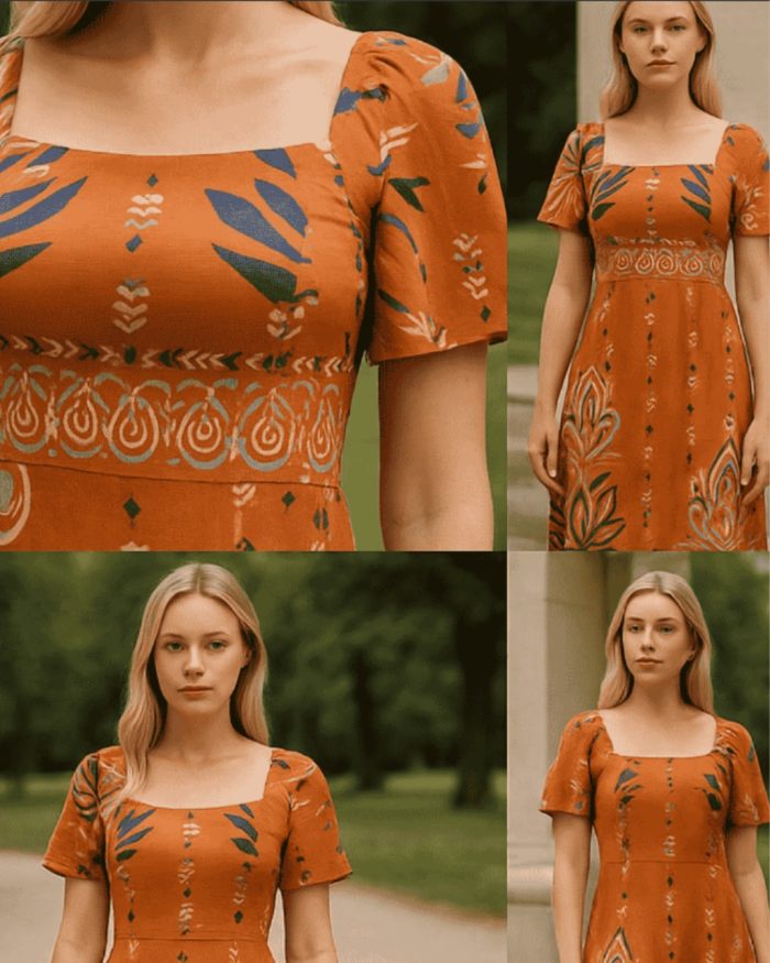 vestido midi marrom com estampa Étnica – feminino e charmoso vestido midi marrom com estampa Étnica – feminino e charmoso