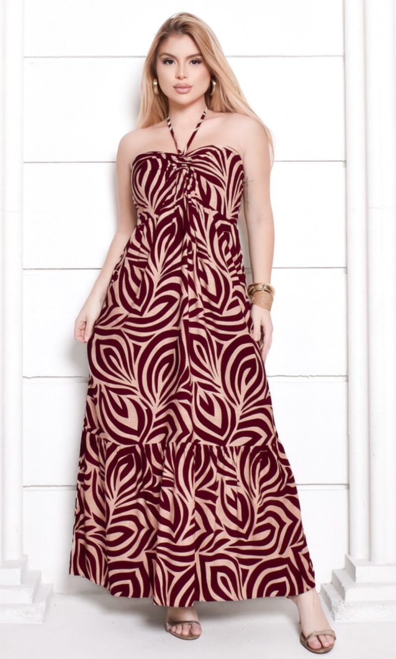 vestido terra cota Único, vinho/bege