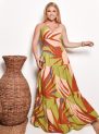 vestido longo estampado com bojo e alças finas