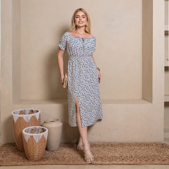 vestido ciganinha floral – tamanho Único azul e branco vestido ciganinha floral – tamanho Único azul e branco