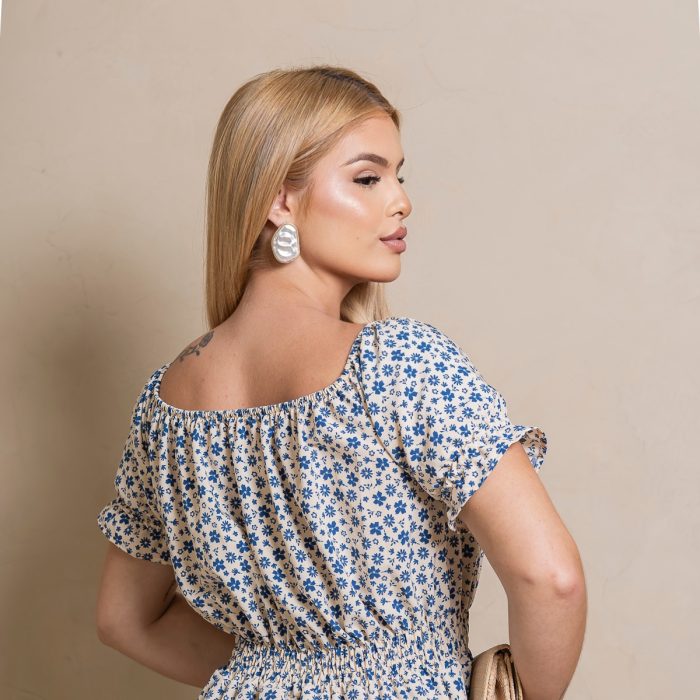 vestido ciganinha floral – tamanho Único azul e branco vestido ciganinha floral – tamanho Único azul e branco